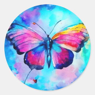 Rainbow Butterfly 2 Runder Aufkleber