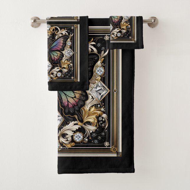 Rainbow Butterfly Art Deco Art Nouveau Badhandtuch Set (Insitu)