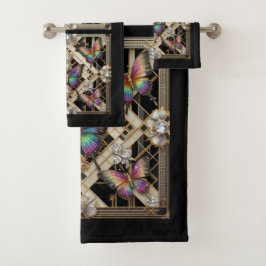 Rainbow Butterfly Art Deco Art Nouveau Badhandtuch Set