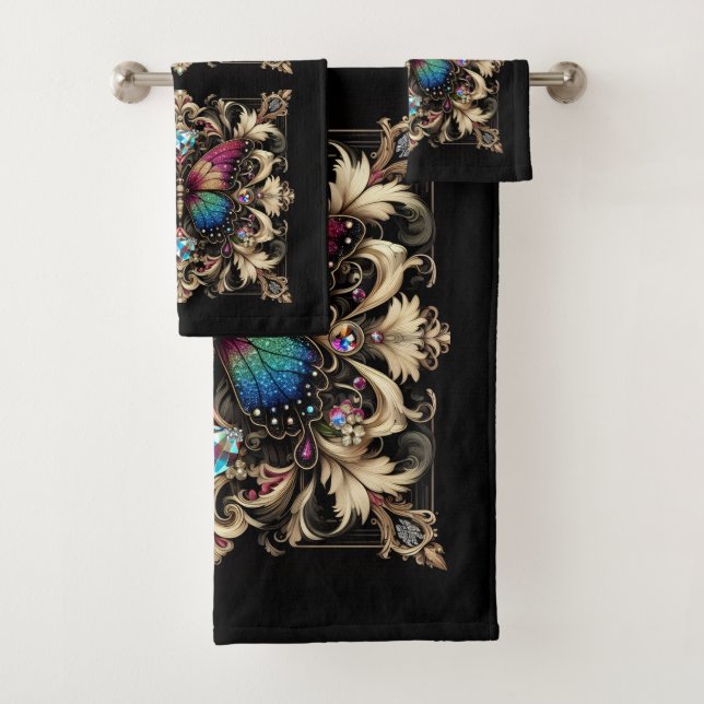 Rainbow Butterfly Art Deco Art Nouveau Badhandtuch Set (Insitu)