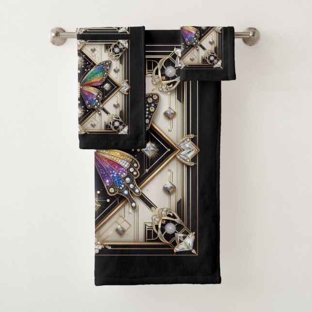 Rainbow Butterfly Art Deco Art Nouveau Badhandtuch Set (Insitu)