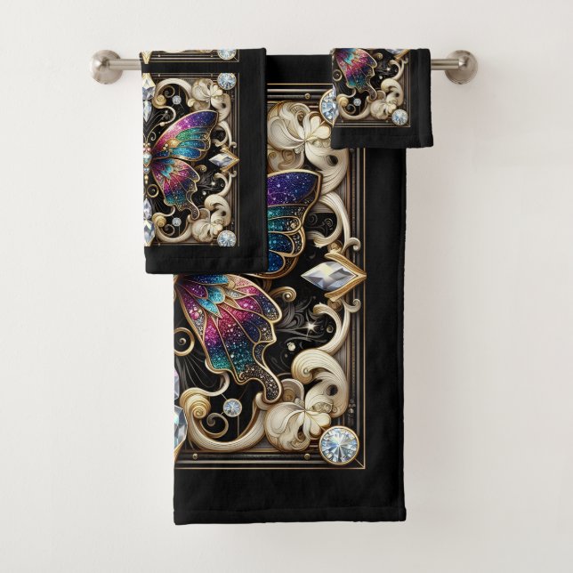 Rainbow Butterfly Art Deco Art Nouveau Badhandtuch Set (Insitu)