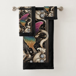 Rainbow Butterfly Art Deco Art Nouveau Badhandtuch Set