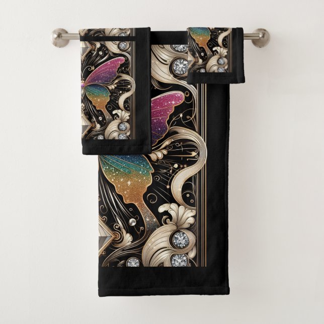 Rainbow Butterfly Art Deco Art Nouveau Badhandtuch Set (Insitu)