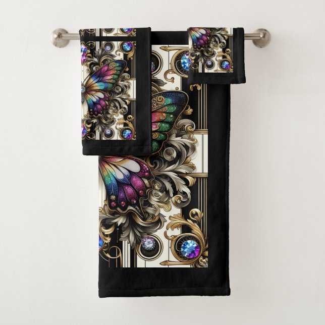 Rainbow Butterfly Art Deco Art Nouveau Badhandtuch Set (Insitu)