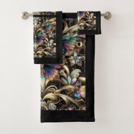 Rainbow Butterfly Art Deco Art Nouveau Badhandtuch Set