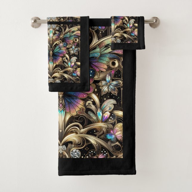 Rainbow Butterfly Art Deco Art Nouveau Badhandtuch Set (Insitu)