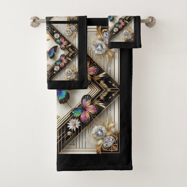 Rainbow Butterfly Art Deco Art Nouveau Badhandtuch Set (Insitu)
