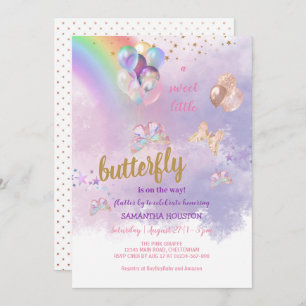 Rainbow Butterfly Baby Dusche Einladung
