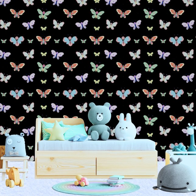 Rainbow Butterfly Baby und Kinder schwarz Tapete (Boys Bedroom | Playroom)