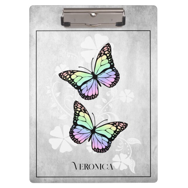 Rainbow Butterfly Floral Clipboard Klemmbrett (Vorderseite)