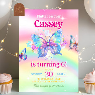 Rainbow Butterfly Girl Birthday Einladung