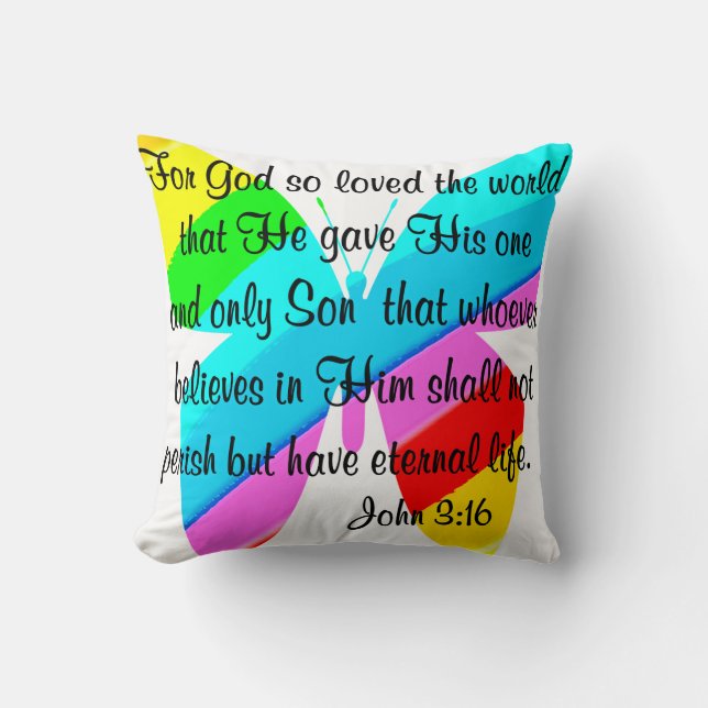 RAINBOW BUTTERFLY JOHN 3:16 DESIGN KISSEN (Vorderseite)