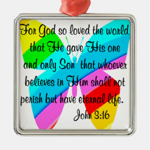 RAINBOW BUTTERFLY JOHN 3:16 DESIGN ORNAMENT AUS METALL