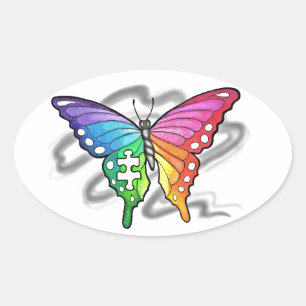 Rainbow Butterfly Ovaler Aufkleber