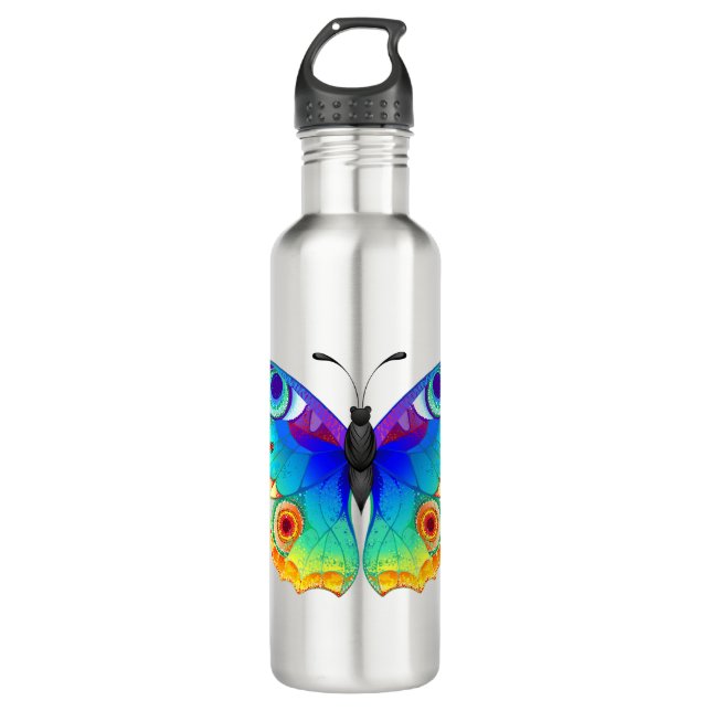 Rainbow Butterfly Peacock Eye Edelstahlflasche (Vorderseite)
