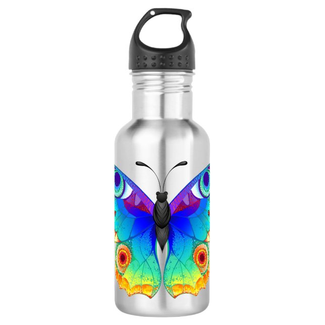 Rainbow Butterfly Peacock Eye Edelstahlflasche (Vorderseite)