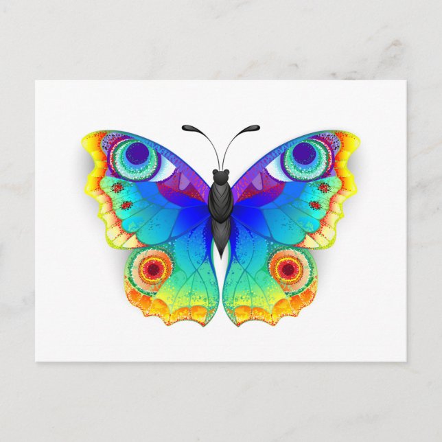 Rainbow Butterfly Peacock Eye Einladungspostkarte (Vorderseite)