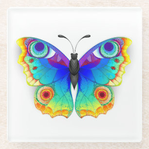 Rainbow Butterfly Peacock Eye Glasuntersetzer