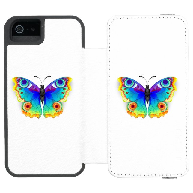 Rainbow Butterfly Peacock Eye Incipio iPhone Geldbeutel-Hülle (Folio Geöffnet)