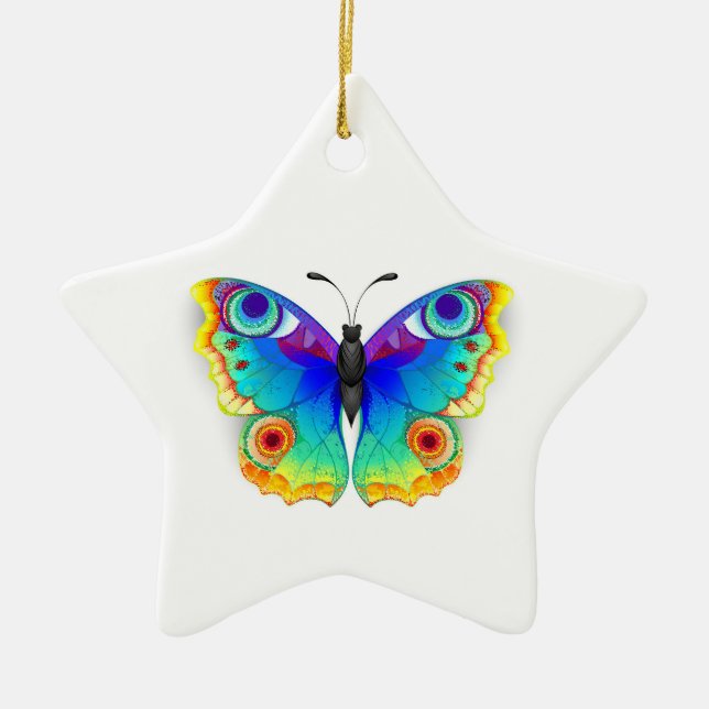 Rainbow Butterfly Peacock Eye Keramik Ornament (Vorne)