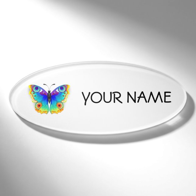 Rainbow Butterfly Peacock Eye Namenschild (Vorderseite)