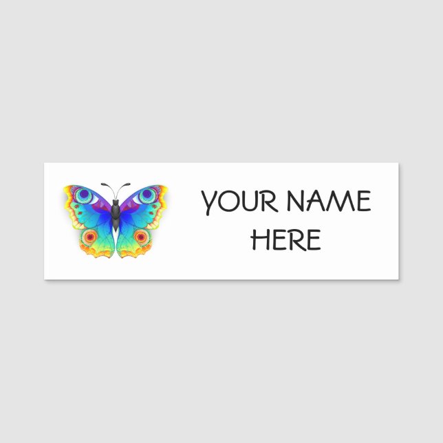 Rainbow Butterfly Peacock Eye Namensschild (Vorderseite)