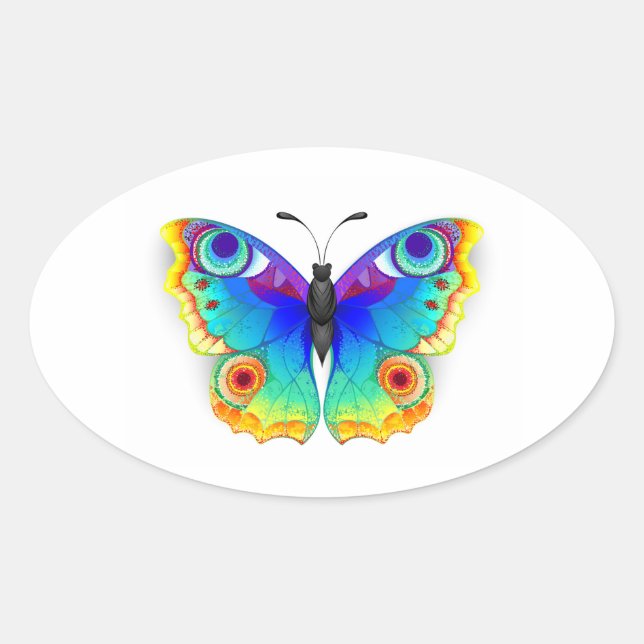 Rainbow Butterfly Peacock Eye Ovaler Aufkleber (Vorderseite)