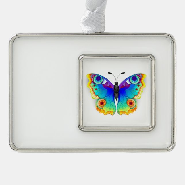 Rainbow Butterfly Peacock Eye Rahmen-Ornament Silber (Vorderseite)