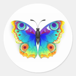 Rainbow Butterfly Peacock Eye Runder Aufkleber