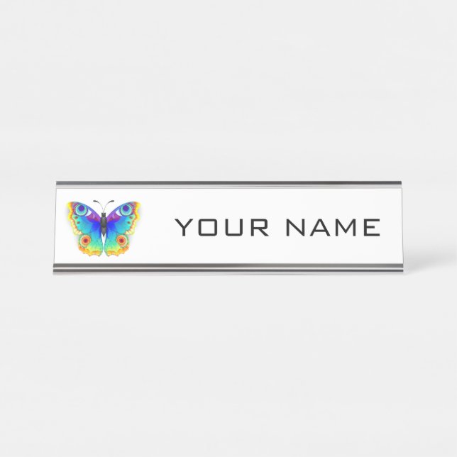 Rainbow Butterfly Peacock Eye Schreibtischnamensplakette (Vorderseite )