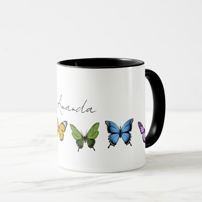 Rainbow Butterfly Personalisiert Kaffee Tasse (VorderseiteRechts)