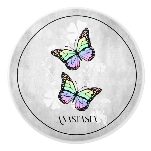 Rainbow Butterfly Personalisiert Keramikknauf (Vorderseite)