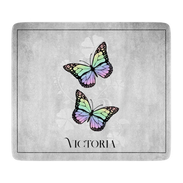 Rainbow Butterfly Personalisiert Schneidebrett (Vorderseite)