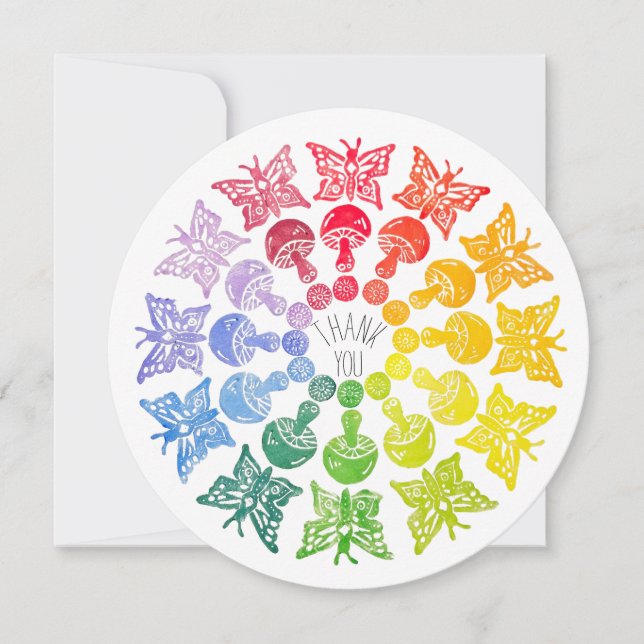 Rainbow Butterfly Pilz Danke Karte (Vorderseite)