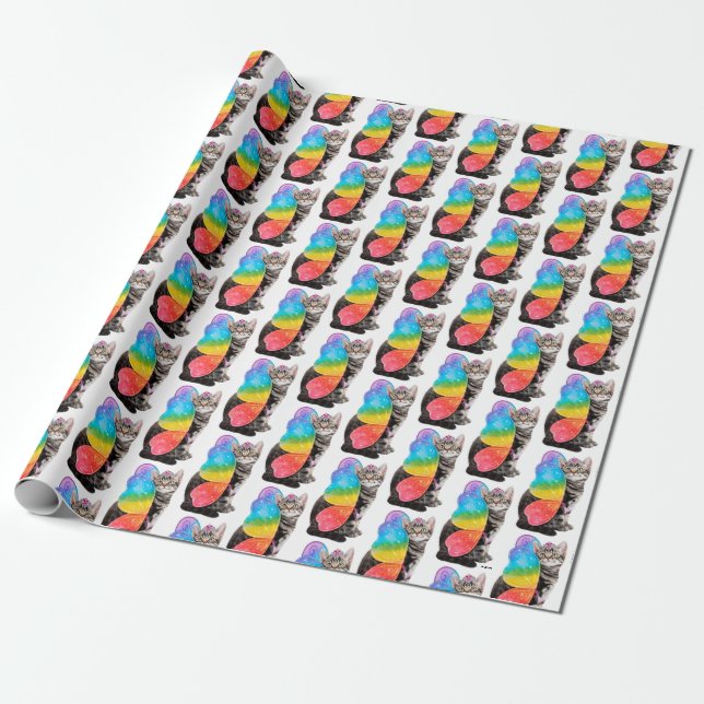 Rainbow Butterfly Princess Kitten Geschenkpapier (Ungerollt)