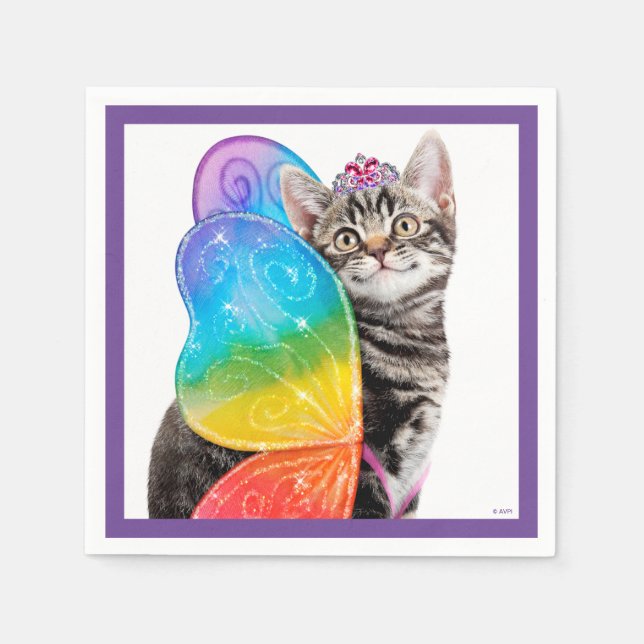 Rainbow Butterfly Princess Kitten Serviette (Vorderseite)