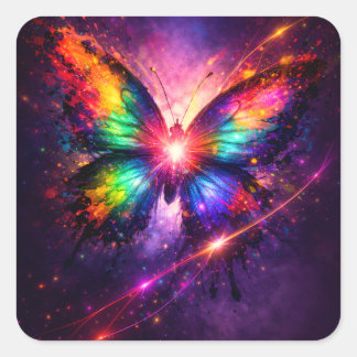 Rainbow Butterfly  Quadratischer Aufkleber