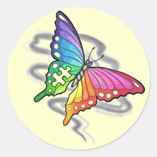 Rainbow Butterfly Runder Aufkleber
