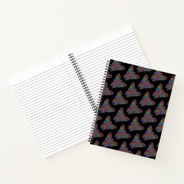 Rainbow Butterfly (schwarz) - Notebook Notizbuch (Innenseite)