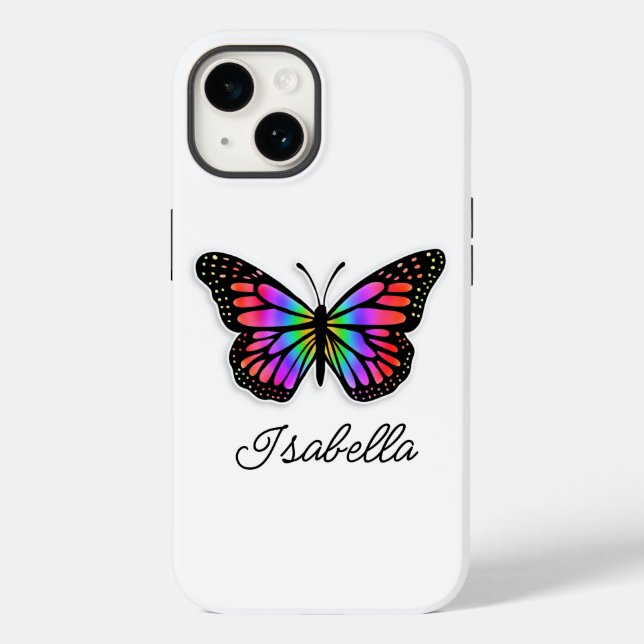 Rainbow Butterfly und Ihr Name Personalisiert Case-Mate iPhone 14 Hülle (Rückseite)