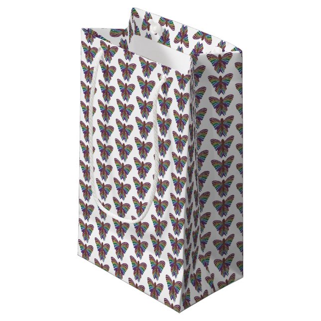 Rainbow Butterfly (weiß) - Geschenktasche Kleine Geschenktüte (Vorderseite Schrägansicht)
