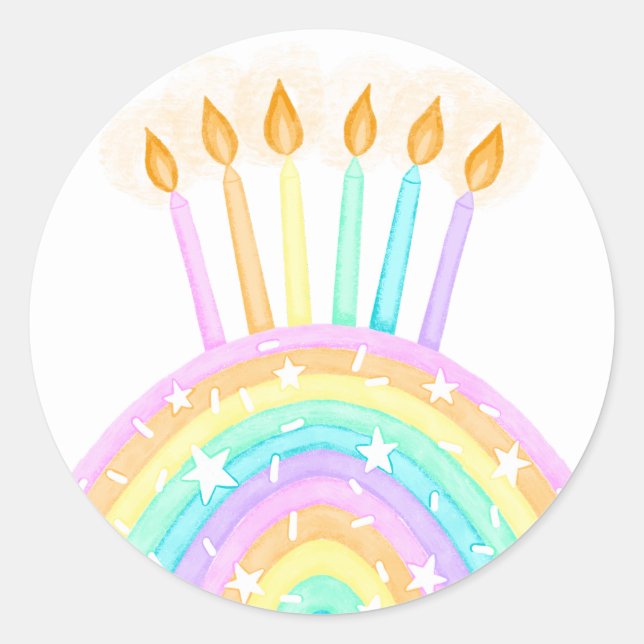 Rainbow Cake Birthday Party Runder Aufkleber (Vorderseite)