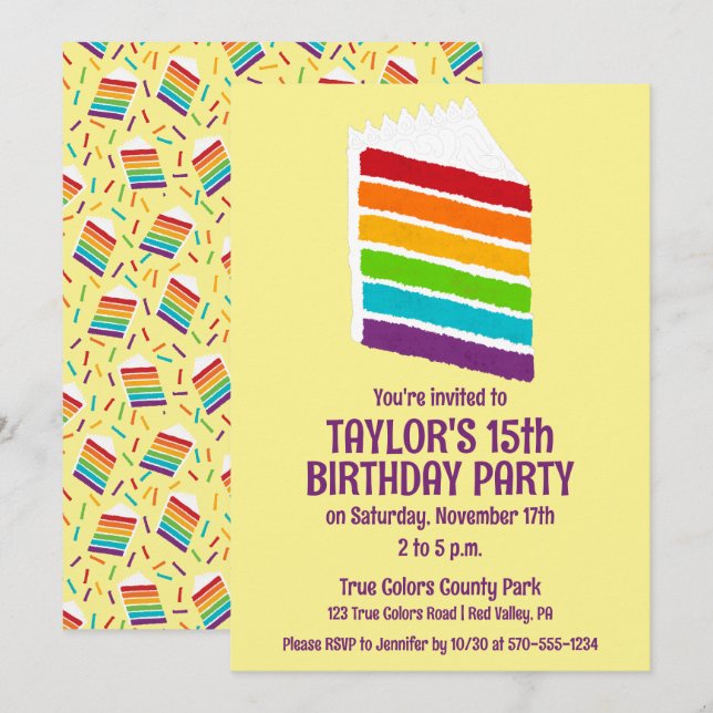 Rainbow Cake Custom Party Einladung (Vorne/Hinten)