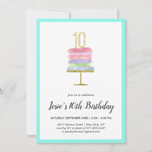 Rainbow Cake Einladung zum 10. Geburtstag