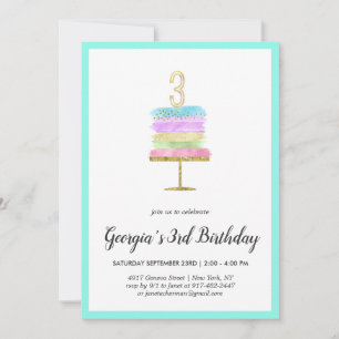 Rainbow Cake Einladung zum 3. Geburtstag