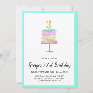Rainbow Cake | Einladung zum 3. Geburtstag