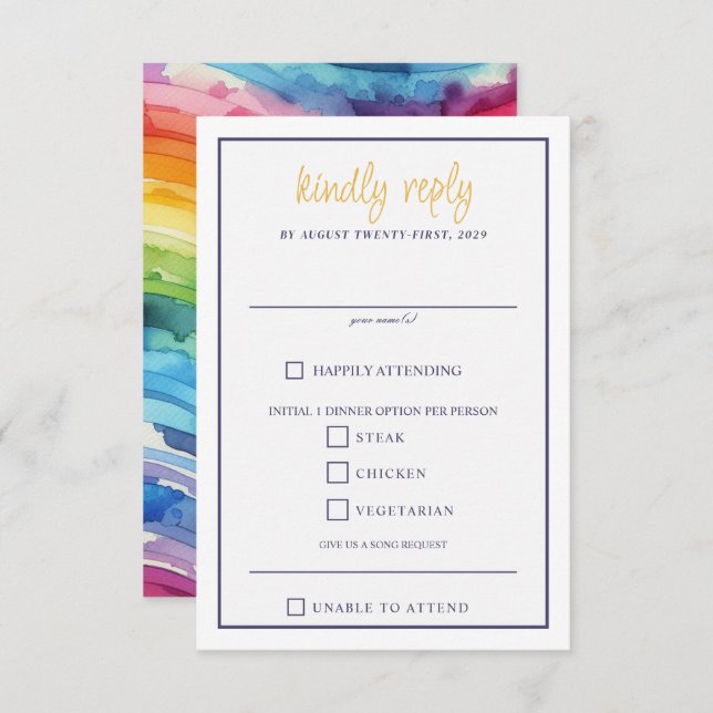 Rainbow Cake Food Choice RSVP Card (Vorne/Hinten)