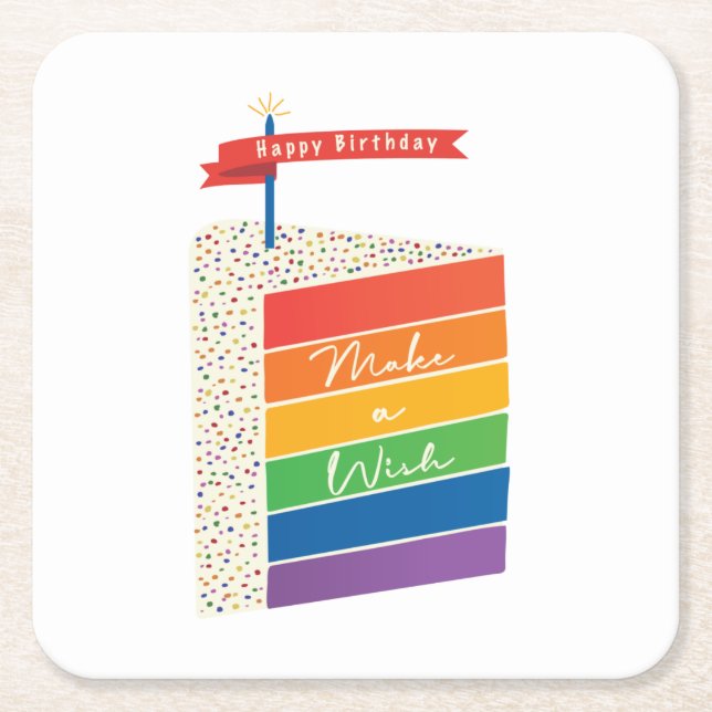 Rainbow Cake Happy Birthday Make a Wish Rechteckiger Pappuntersetzer (Vorderseite)