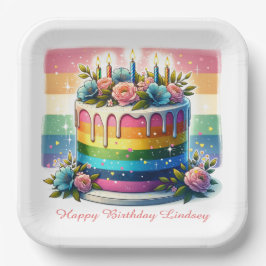 Rainbow Cake Happy Birthday Party Personalisiert Pappteller